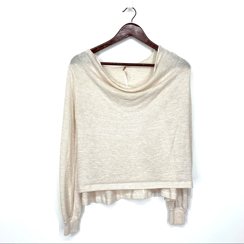 Free People Gold Metallic Fleck Ivory Lightweight Knit Cowl Neck Sweater Size XS